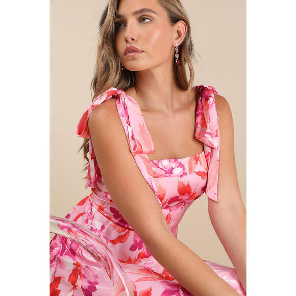Lulus Dresses & Skirts - Lulus Fleurette Pink Floral Tie-strap Midi Dress - Size M